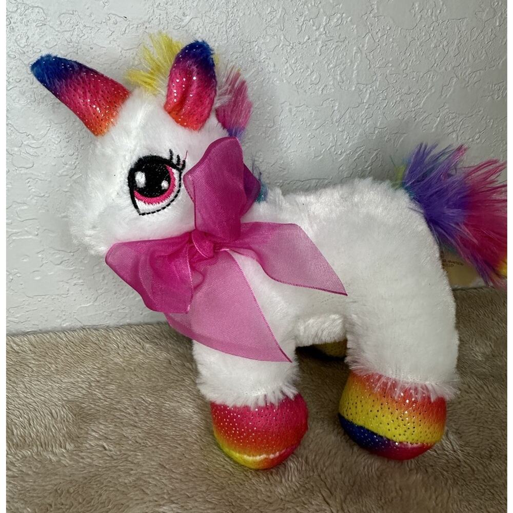 Dandee MTY Plush Unicorn Rainbow 7” Pink Bow Embroidered Eye Stuffed